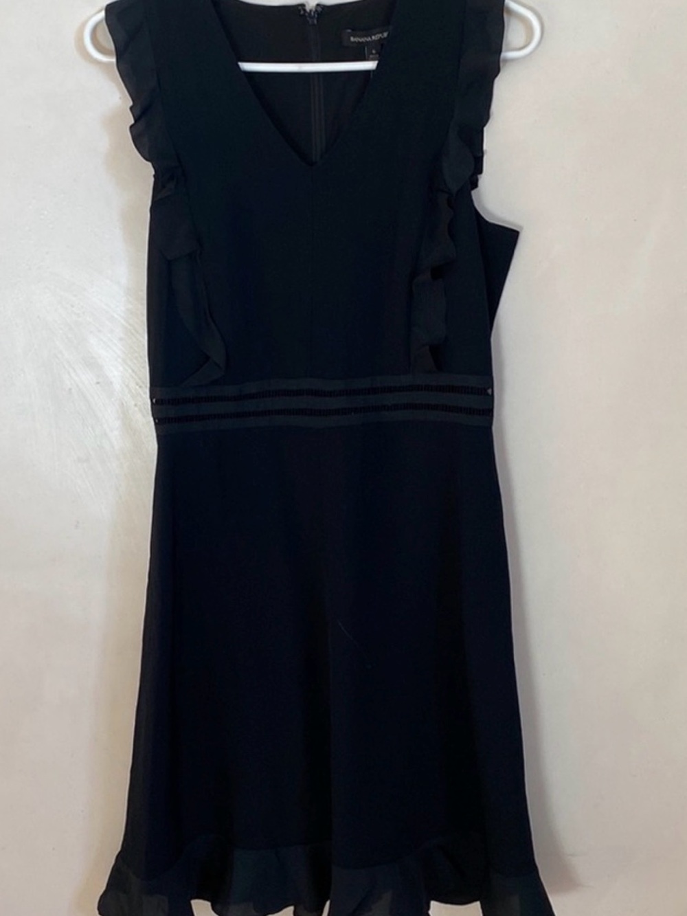 Banana Republic Black Ruffle Trim Fit & Flare Dress Size 10 NWT Cocktail Career - Picture 3 of 9